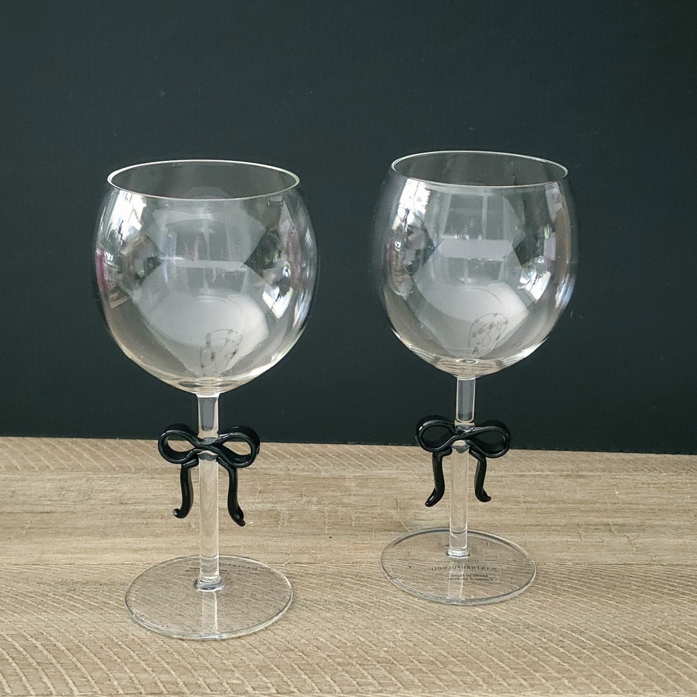 Anthropologie Benedita Black Bow Wine Glass, Set of 2